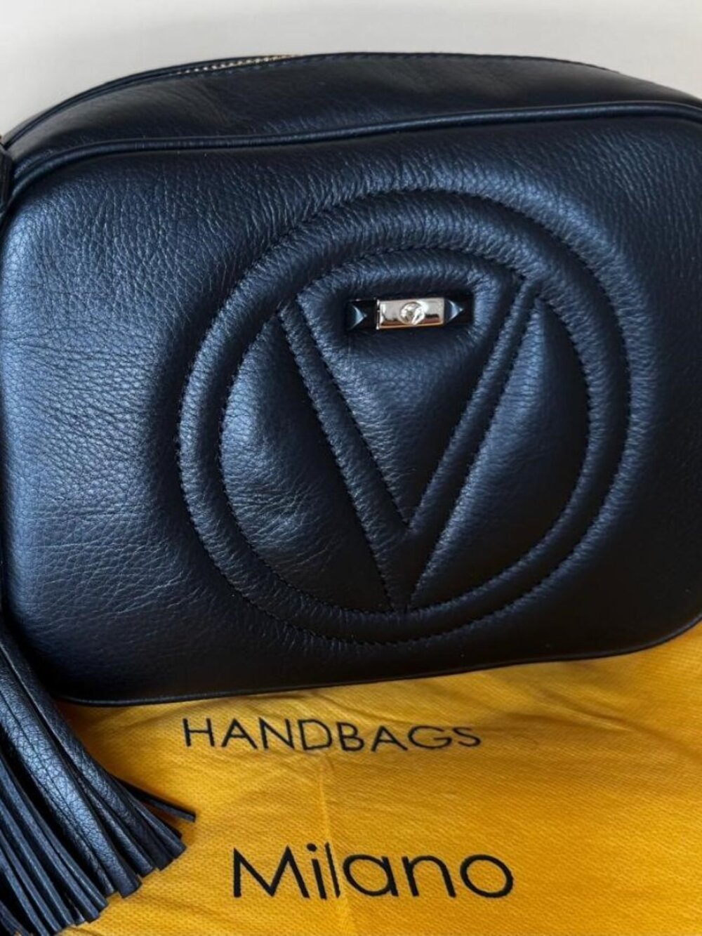 Mario Valentino Black Leather V Logo Crossbody Bag – Never Used